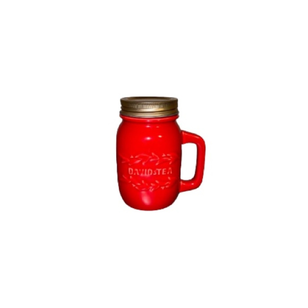 David’s Tea Red Ceramic Jar Mug with Lid